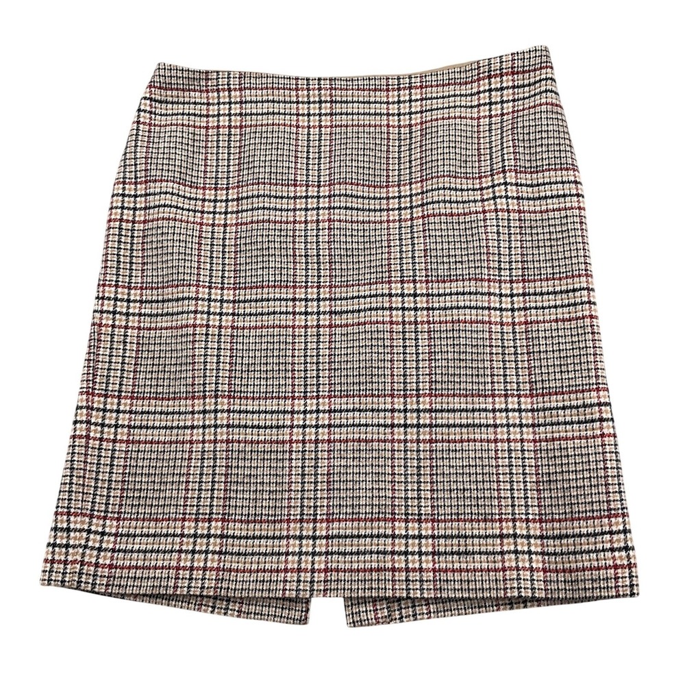 Talbots Skirt Women 14 Petite Brown‎ Red Glen Plaid Pencil Classic Career Wool